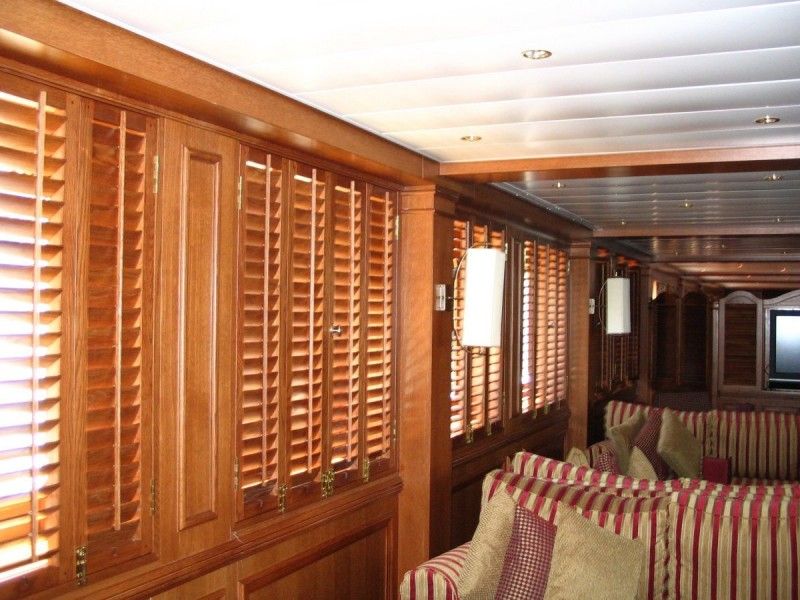 oak plantation shutters on a Greek cruise ship