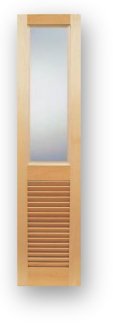 Style # 6021 - Wood closet door with opening for fabric over fixed 1.7/8" Traditional louvers - Tapered louvers and trim (shown) to hold glass or a mirror are available as an option.