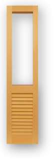 Style # 6022 - Wood closet door with opening for fabric over fixed 2.1/2" Plantation louvers - Tapered louvers.