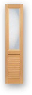 Style # 6022 - Wood closet door with opening for fabric over fixed 2.1/2" Plantation louvers - Tapered louvers and trim (shown) to hold glass or a mirror are available as an option.