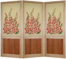 folding scrren / room divider with hollyhocks