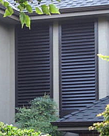 Fixed louvered shutters give the illusion of windows