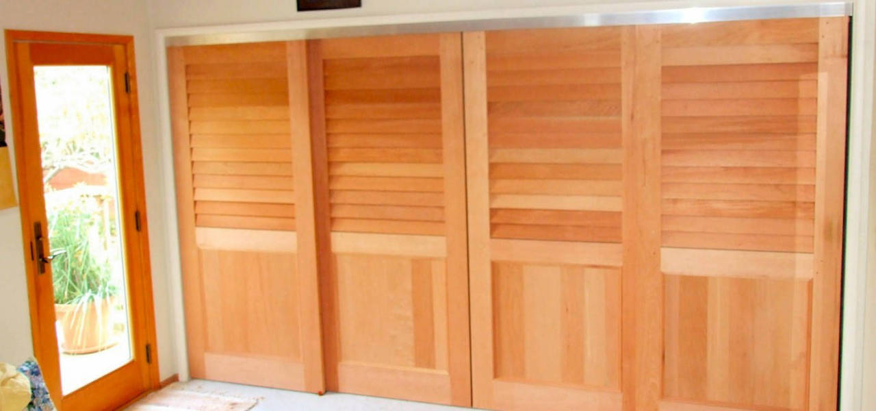 California Fixed Louver over Flat Panel Sliding Closet Doors