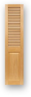 Style # 6231 - Wood closet door with fixed 1.7/8" Traditional louvers over Colonial rasied panel - Tapered louvers and flat panels are available as an option.