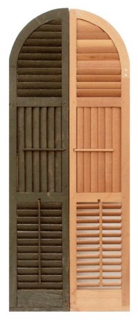 Exterior Custom Shutters with 1.3/4'' Horizontal and Vertical Operable Louvers with Quarter Round Arched Top