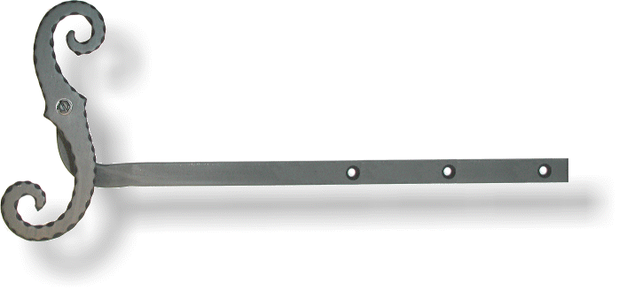 S-curve shutter dog with long arm extension for mounting to a window sill.